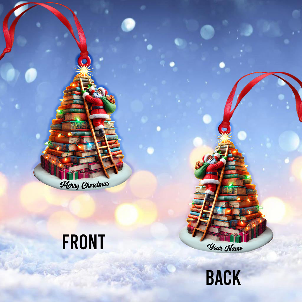Blisscorners Custom Name Santa Book Tree Ornament, Christmas Gift for Book Lover2D Flat LM2211