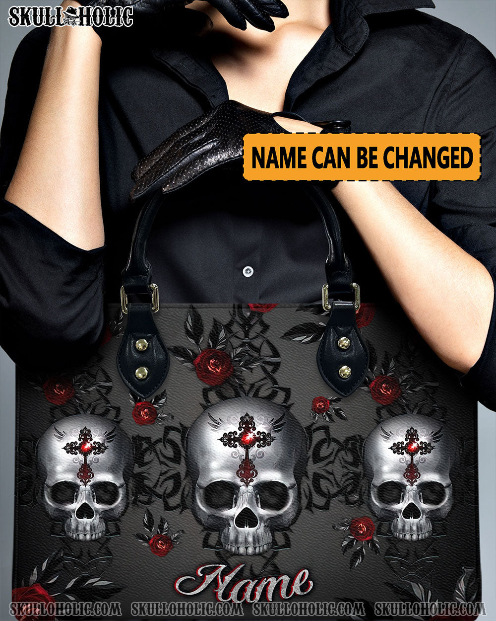 BLISSCORNERS DARK SKULL ROSE LEATHER HANDBAG