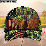 Blisscorners Deer Hunting American Flag Camouflage Pattern Multicolor Personalized Name 3D Cap