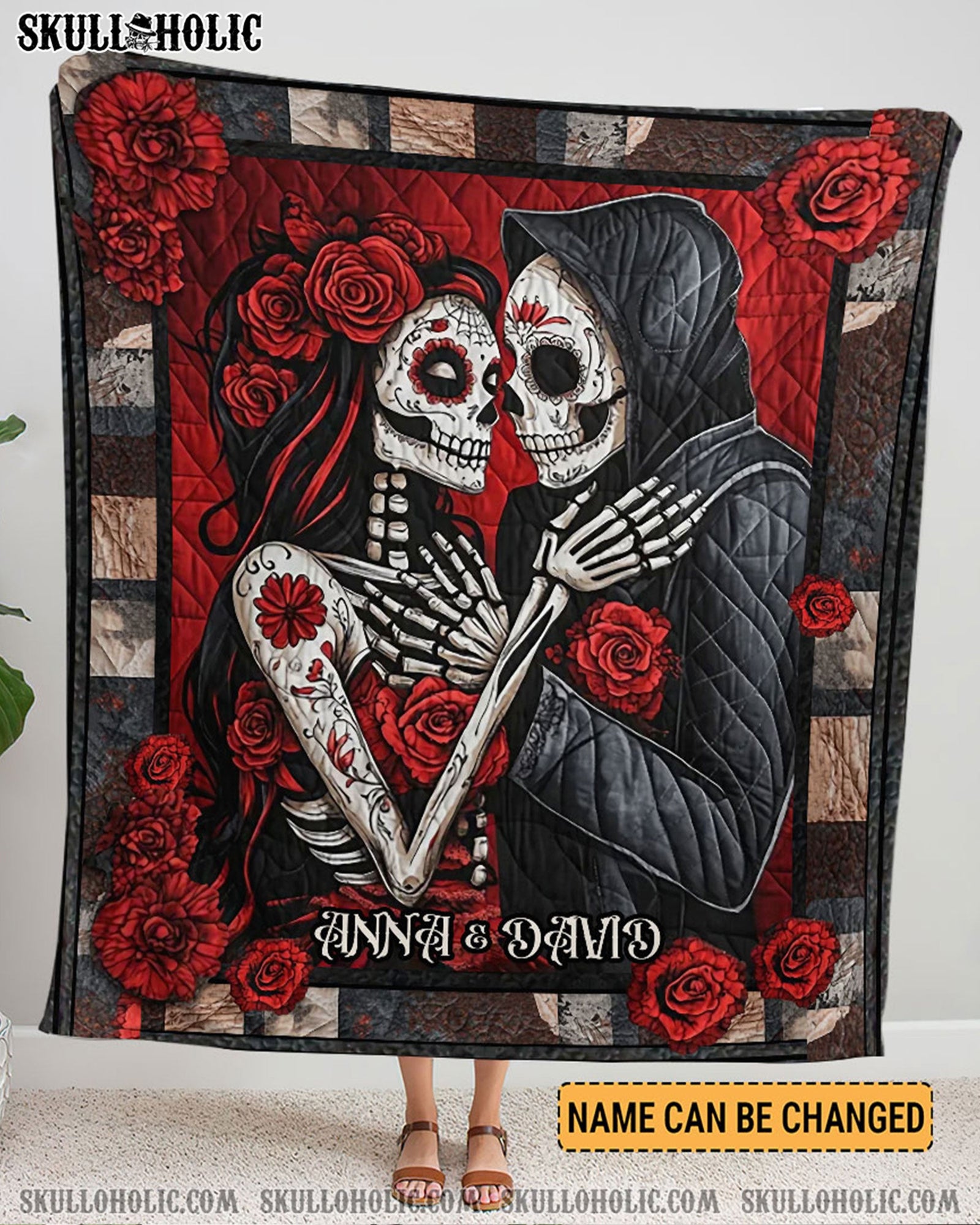BLISSCORNERS PERSONALIZED SKULL LADY AND REAPER COUPLE FLEECE BLANKET