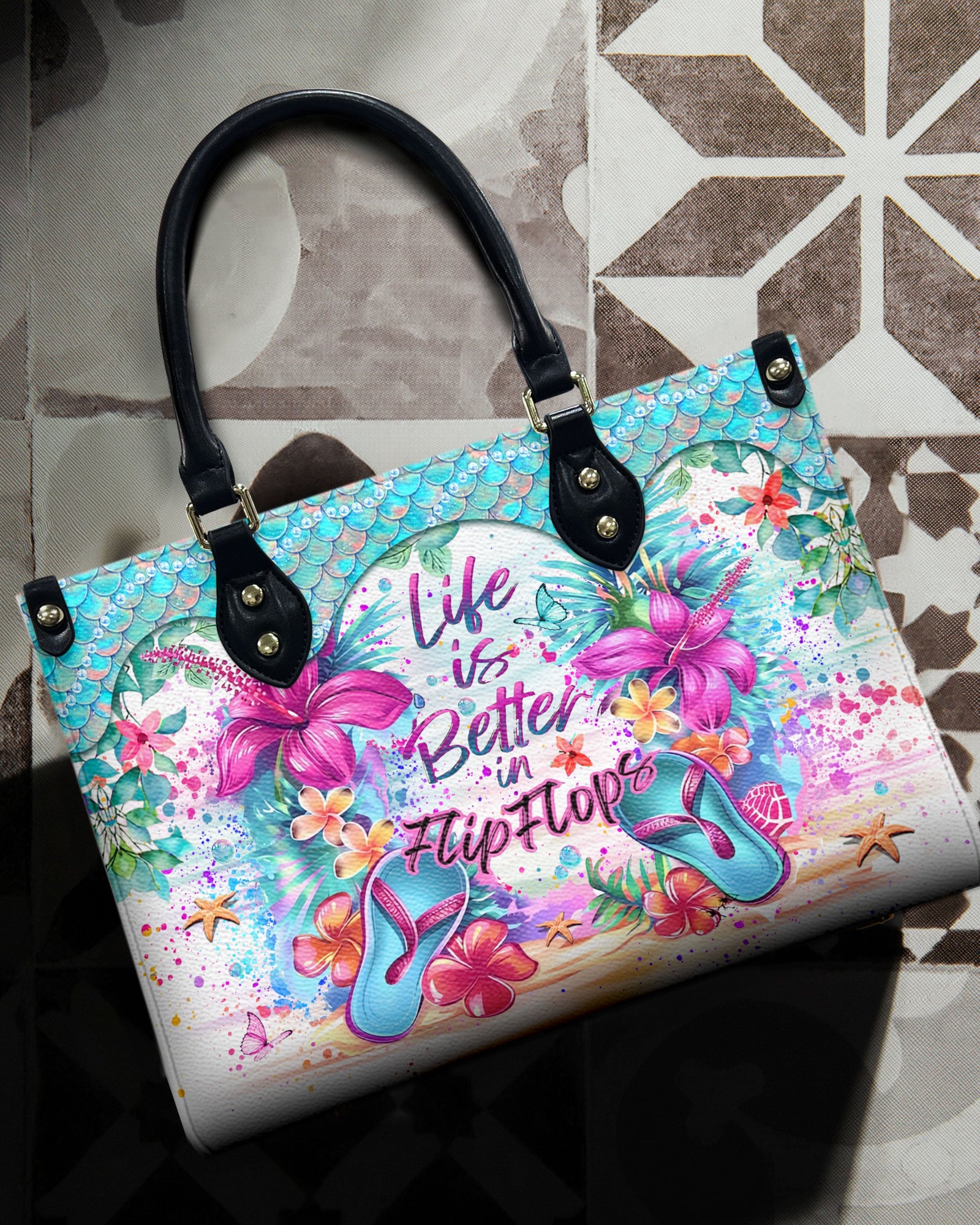 BLISSCORNERS LIFE IS BETTER IN FLIP FLOPS LEATHER HANDBAG