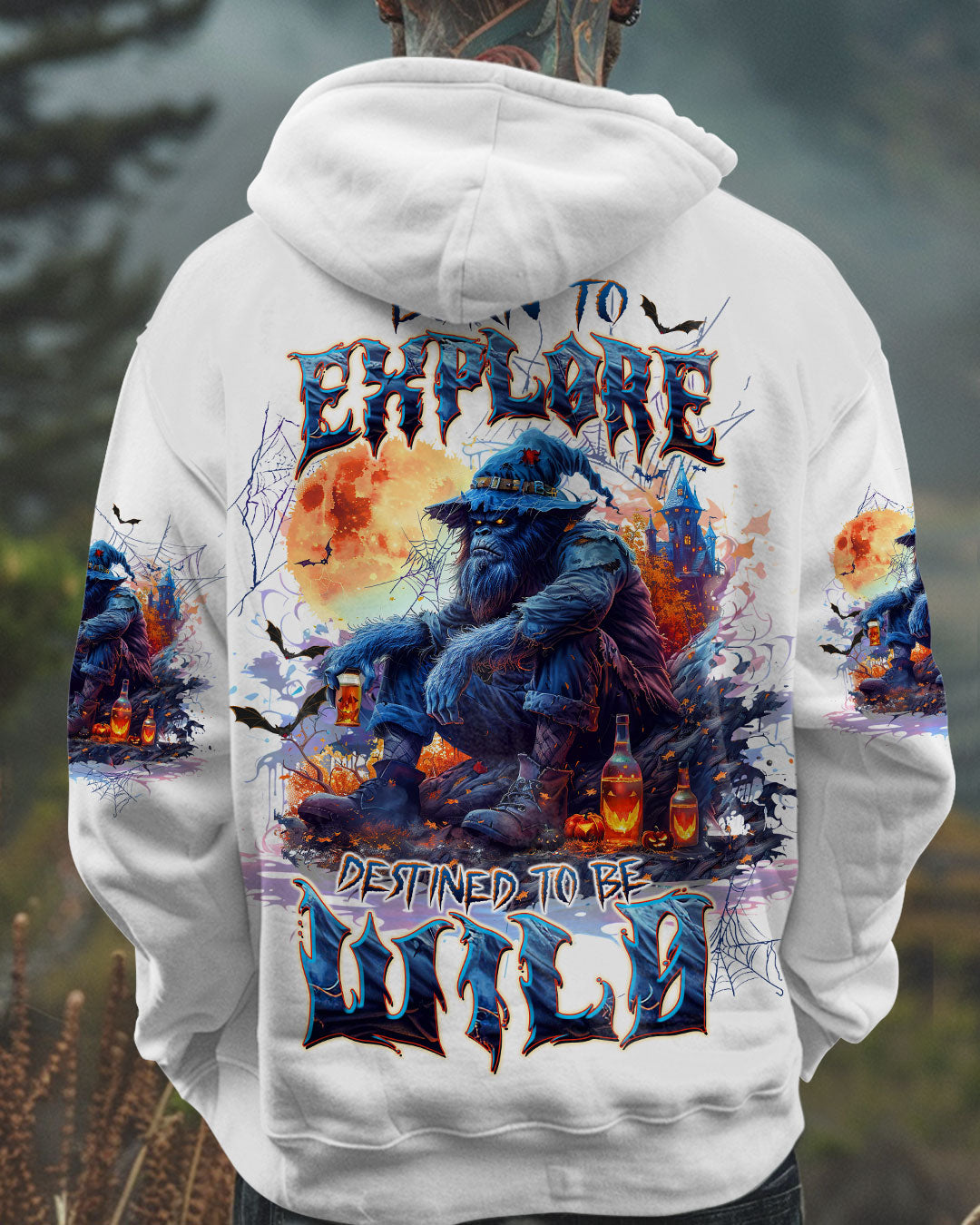 BLISSCORNERS BORN TO EXPLORE DESTINED TO BE WILD BIGFOOT HALLOWEEN ALL OVER PRINT