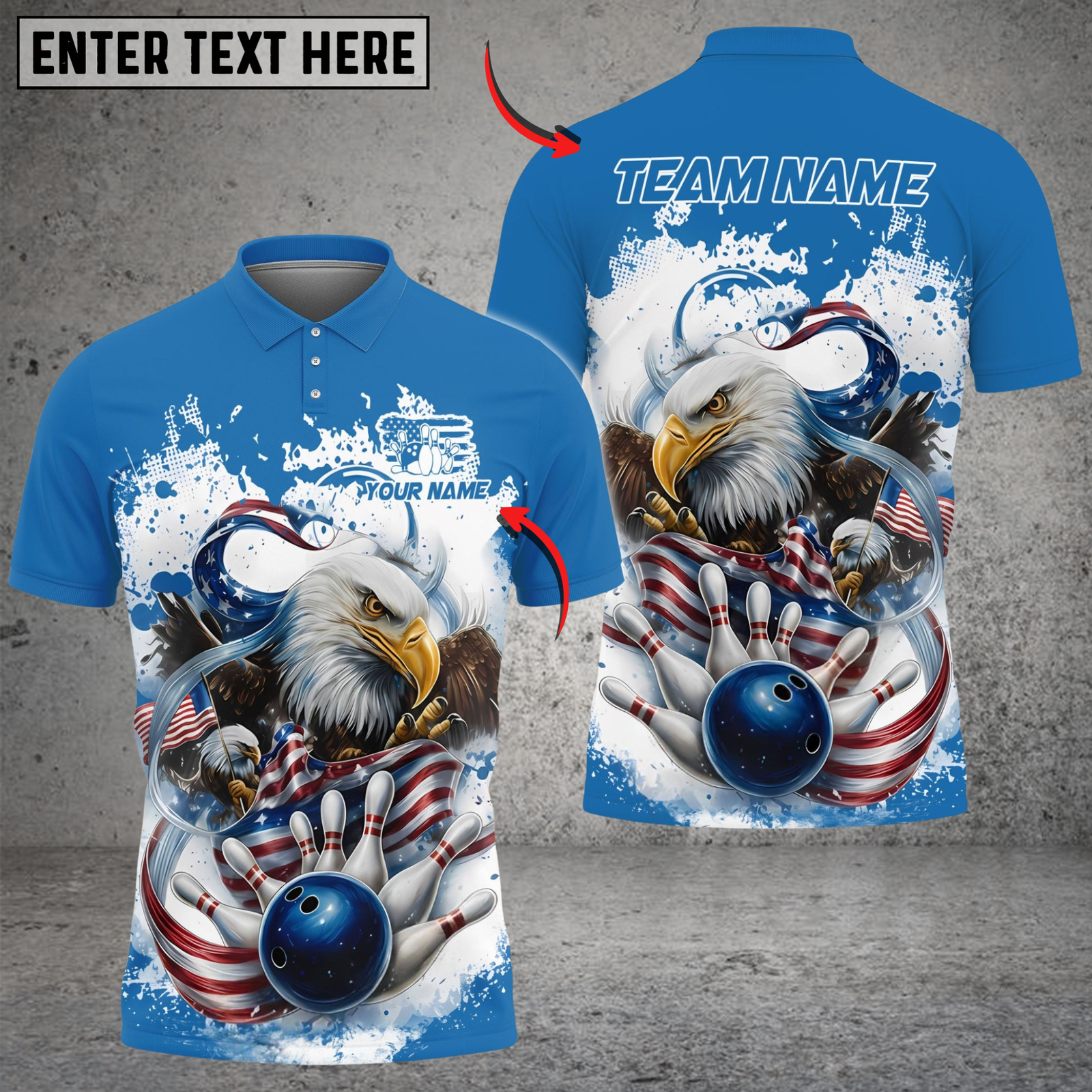 Blisscorners Bowling Eagle Flag Patriot Blue Personalized Name, Team Name 3D Shirt