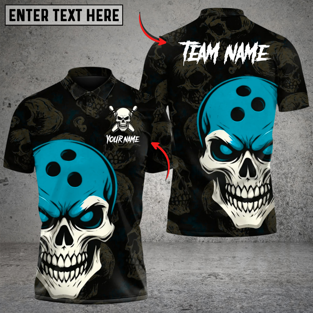 Blisscorners Bowling Skull Ball Multicolor Customized Name, Team Name 3D Shirts