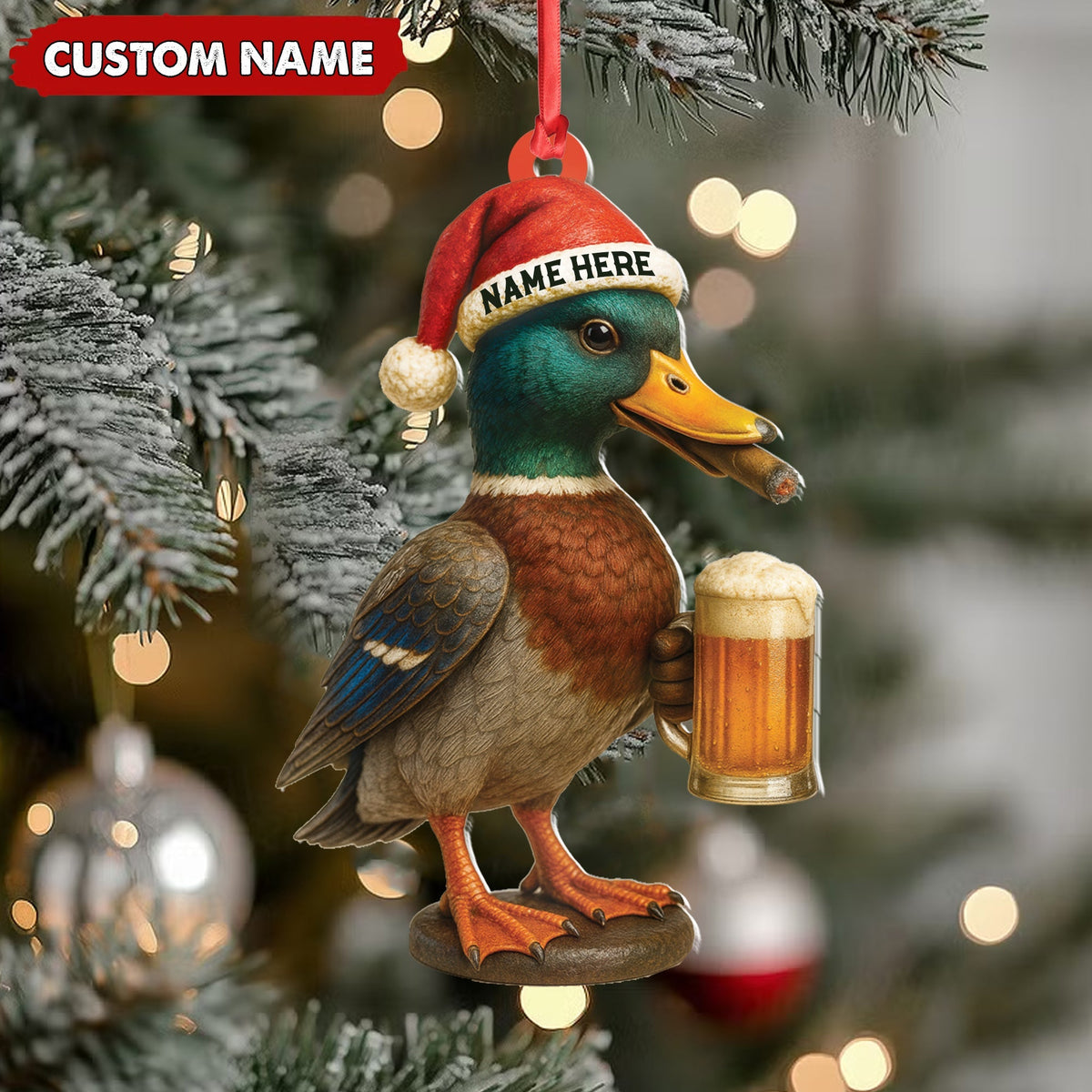 Blisscorners Personalized Mallard Duck Christmas Acrylic Ornament Custom Name Holiday Decor for Hunters & Nature Lovers LM0110