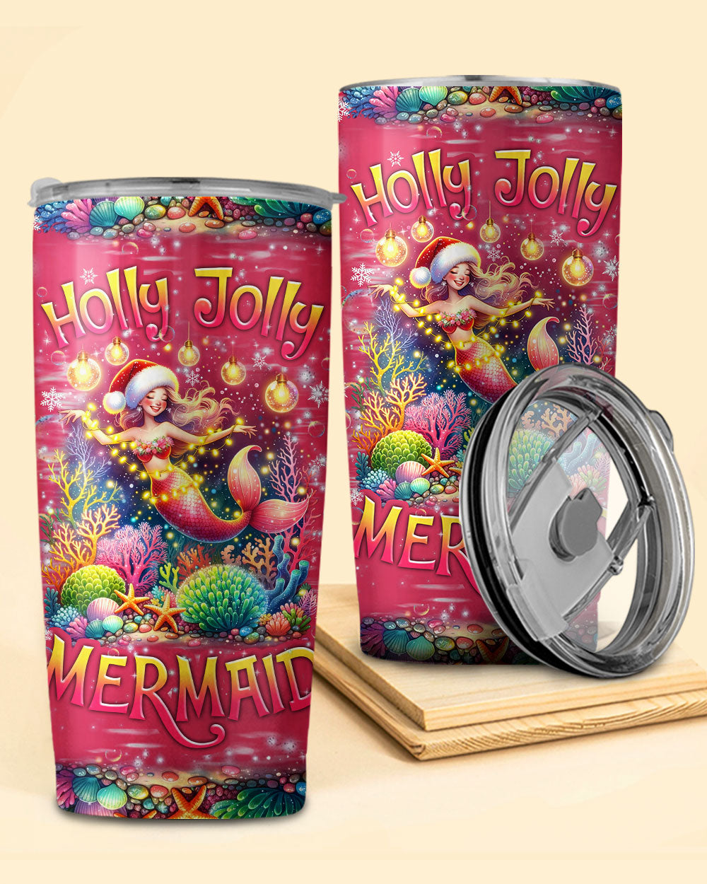 BLISSCORNERS HOLLY JOLLY MERMAID CHRISTMAS TUMBLER