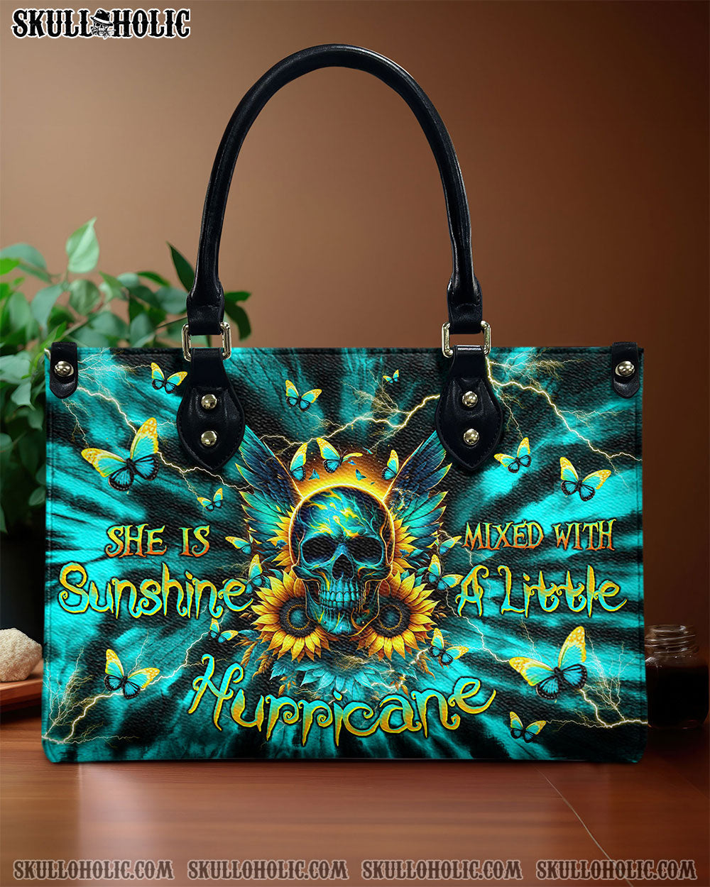 BLISSCORNERS SHE IS SUNSHINE SKULL WINGS TIE DYE LEATHER HANDBAG