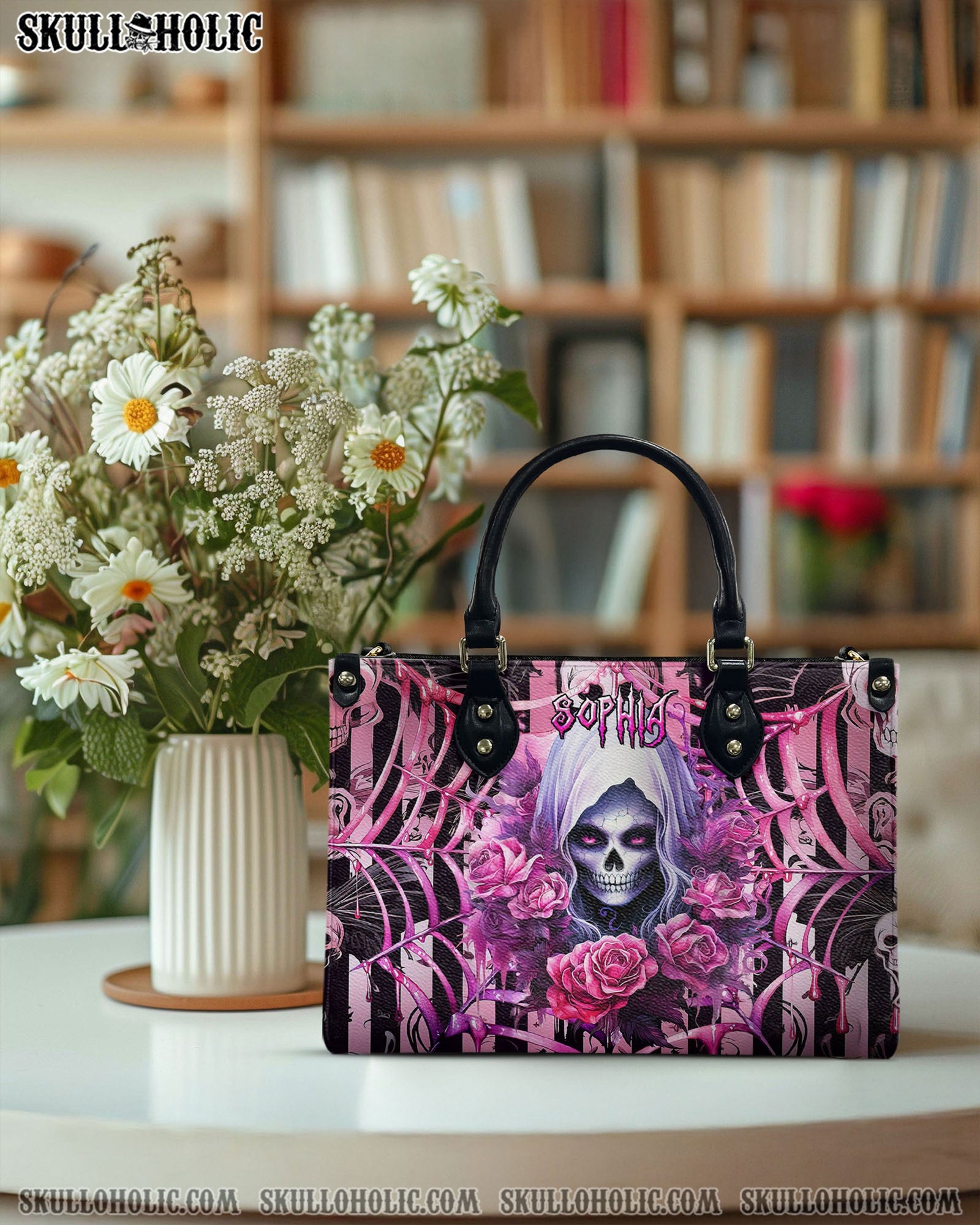 BLISSCORNERS SKULL REAPER ROSE LEATHER HANDBAG