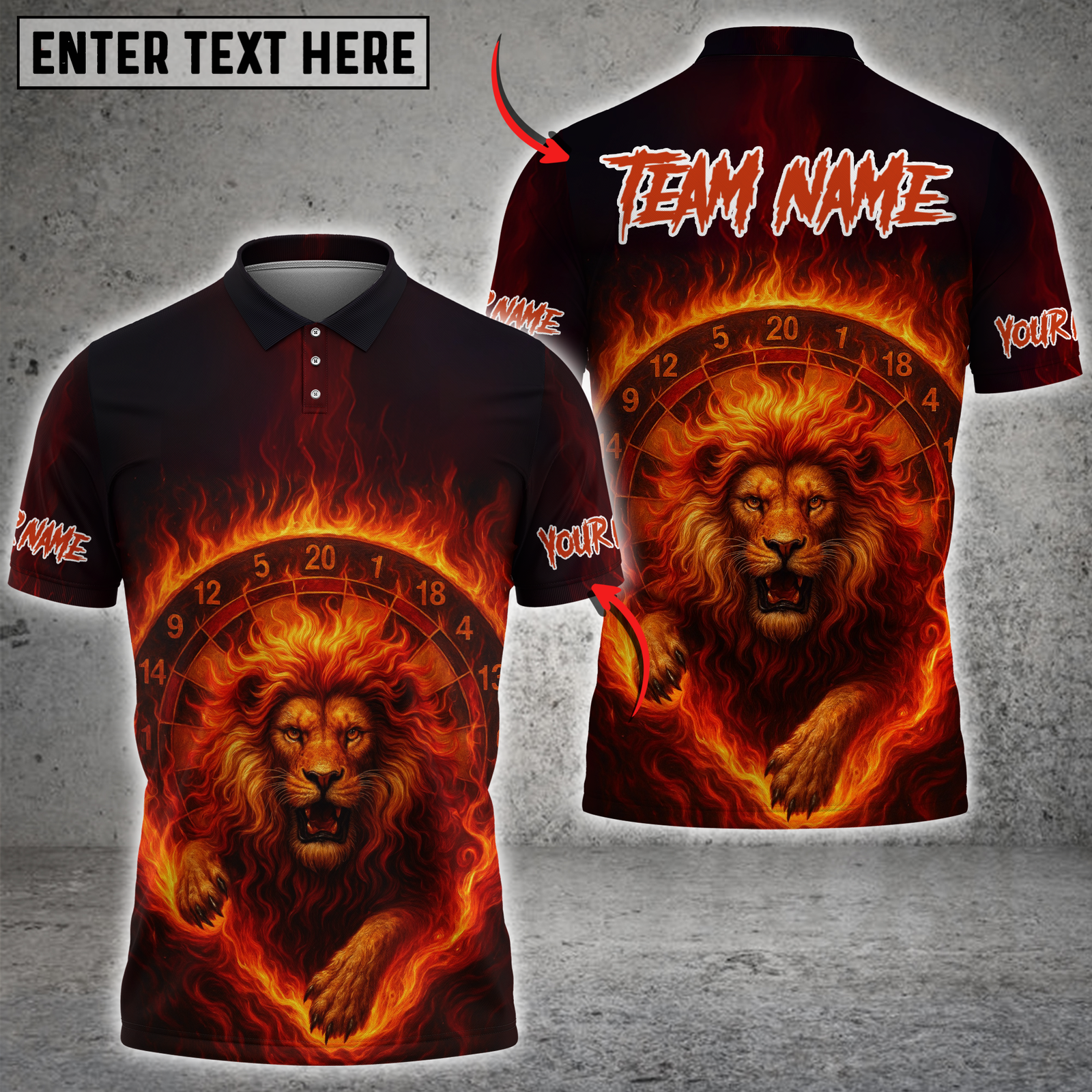 Blisscorners Darts Fire Lion Multicolor Customized Name, Team Name 3D Shirts