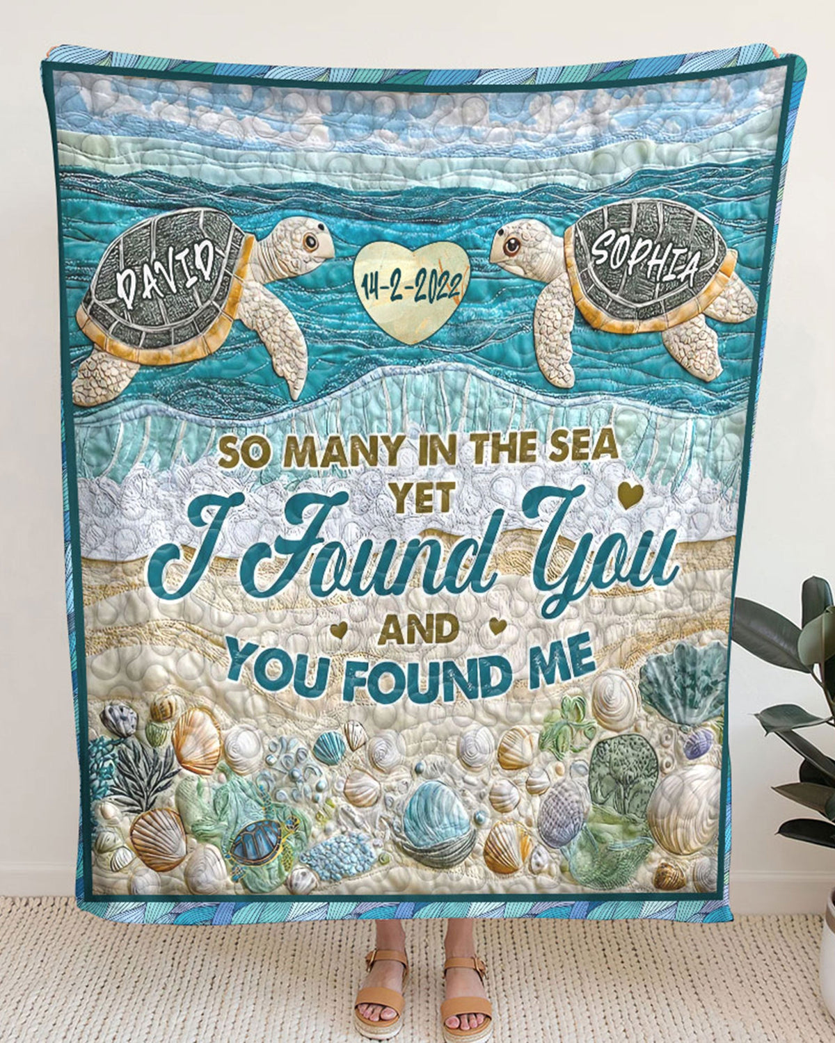 BLISSCORNERS PERSONALIZED I FOUND YOU AND YOU FOUND ME COUPLE TURTLE FLEECE BLANKET