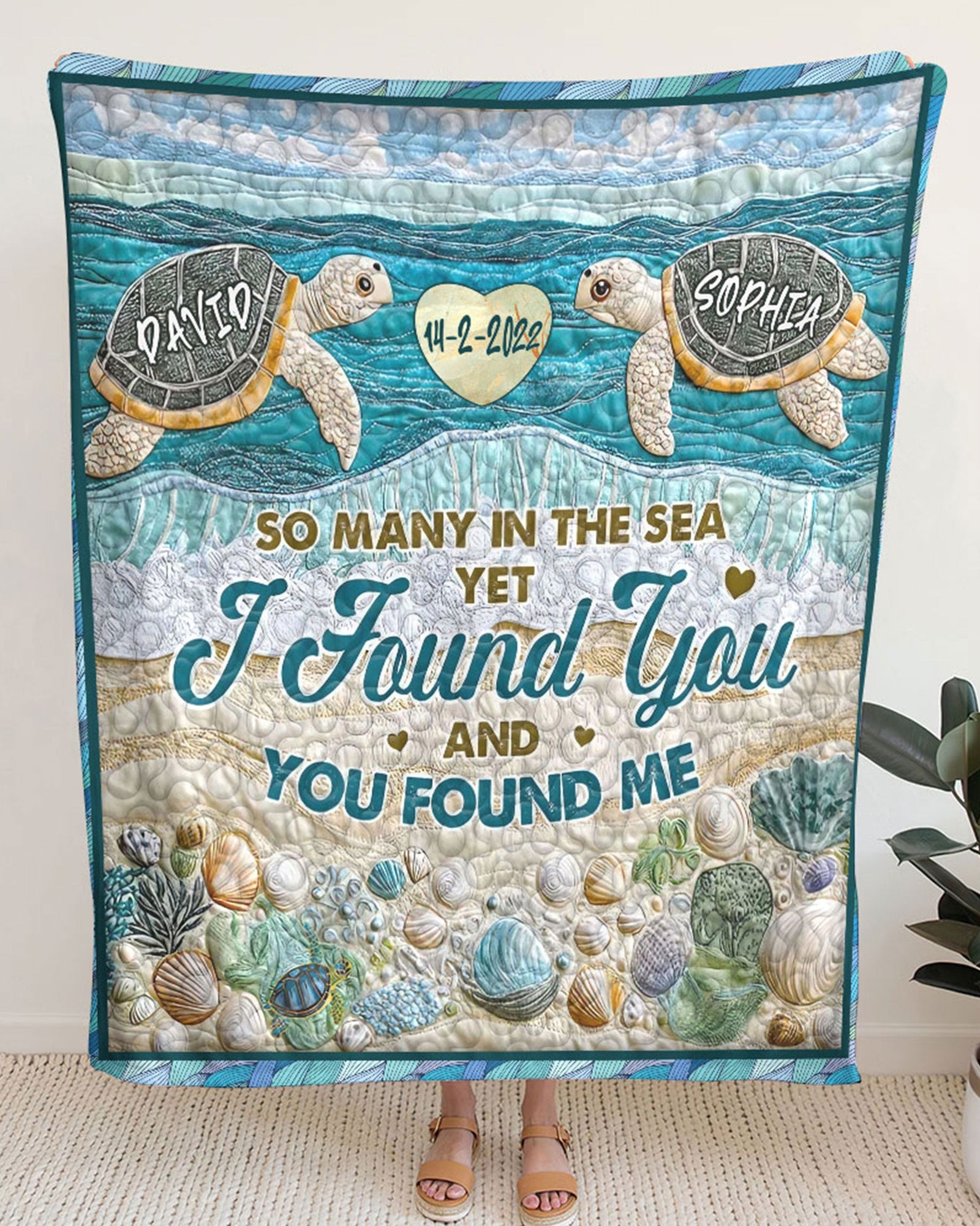 BLISSCORNERS PERSONALIZED I FOUND YOU AND YOU FOUND ME COUPLE TURTLE FLEECE BLANKET