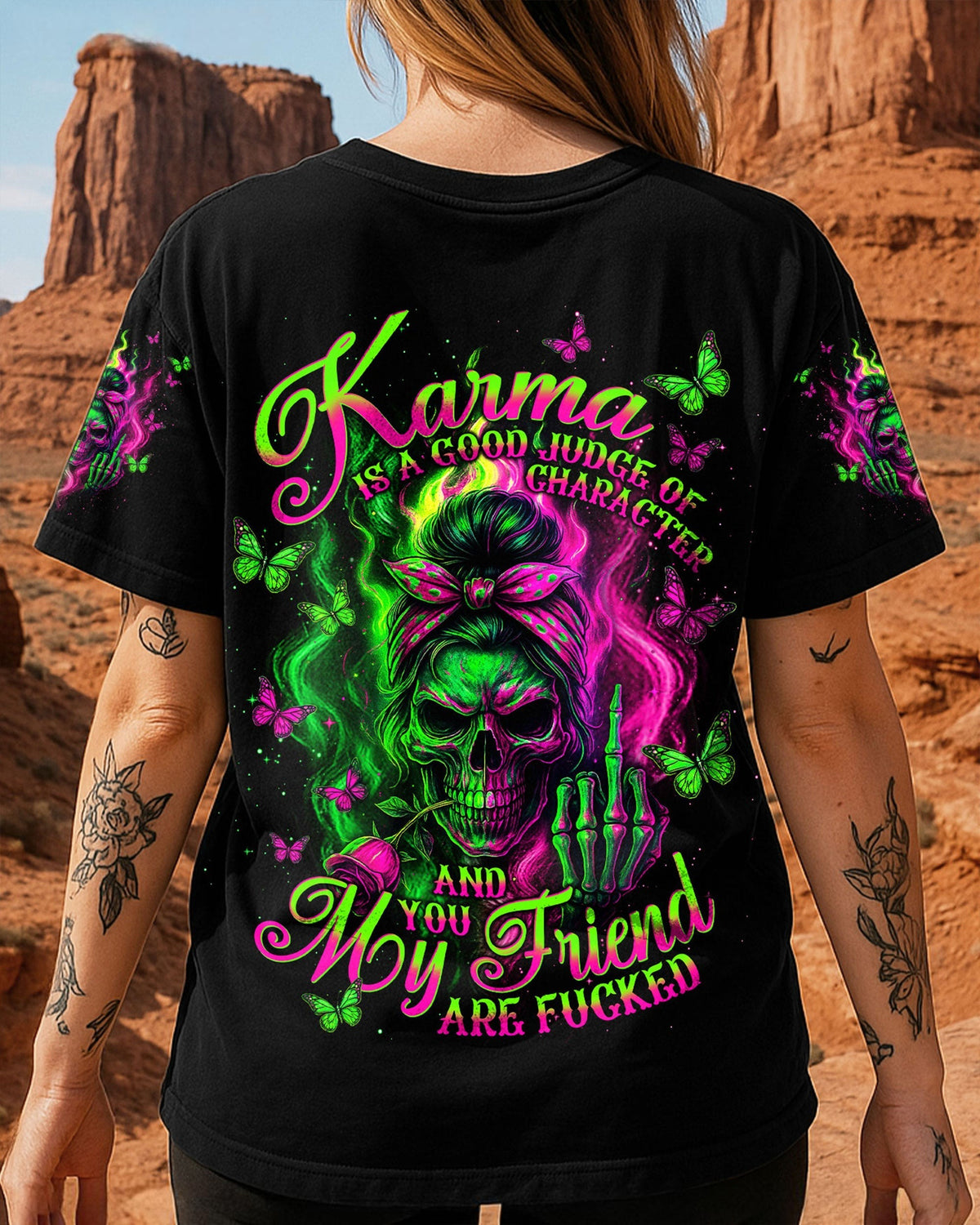 BLISSCORNERS IN OCTOBER WE WEAR PINK MESSY BUN SKULL BREAST CANCER   ALL OVER PRINT