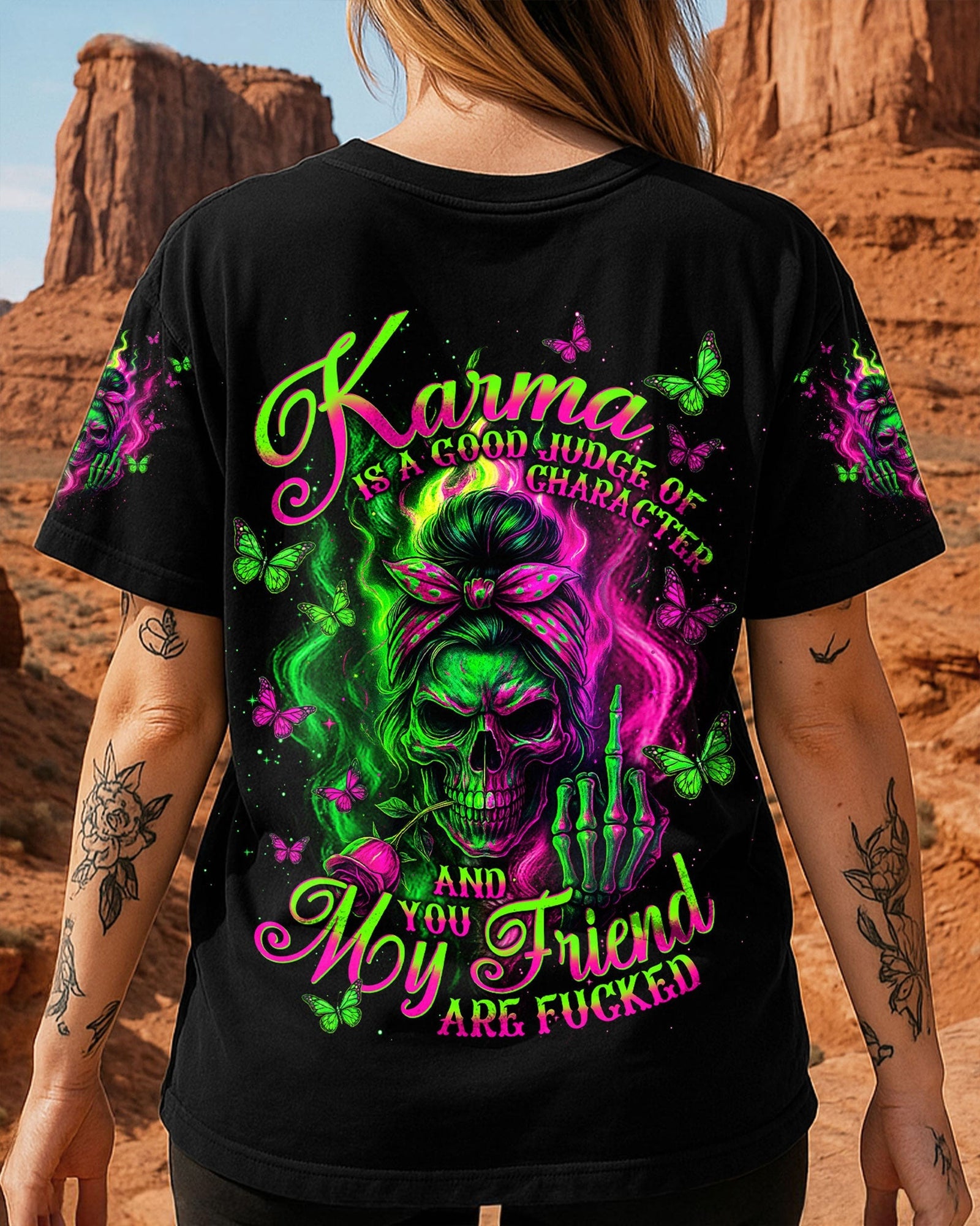 BLISSCORNERS IN OCTOBER WE WEAR PINK MESSY BUN SKULL BREAST CANCER   ALL OVER PRINT