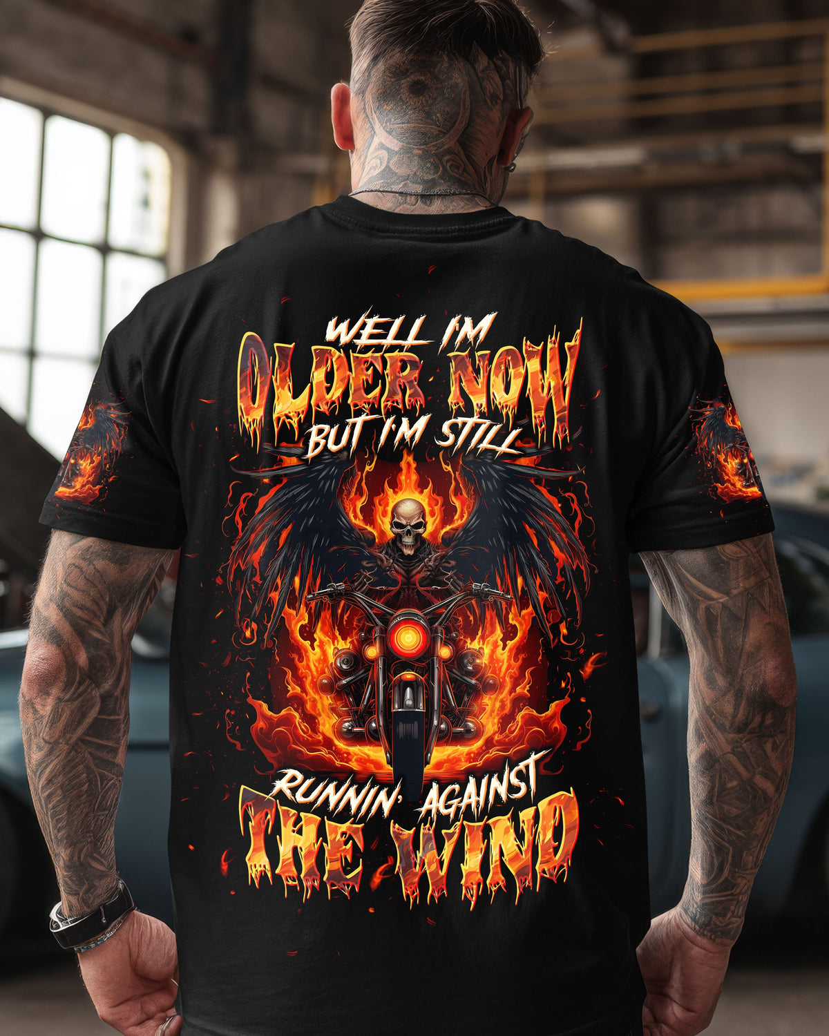 BLISSCORNERS RUNNING AGAINST THE WIND BIKER SKULL ALL OVER PRINT