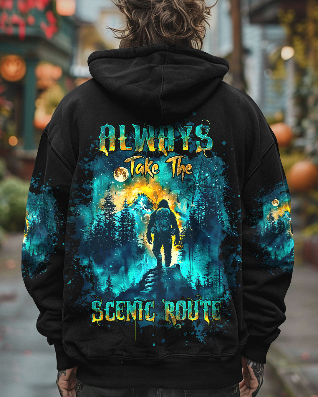 BLISSCORNERS ALWAYS TAKE THE SCENIC ROUTE COMPASS BIGFOOT ALL OVER PRINT