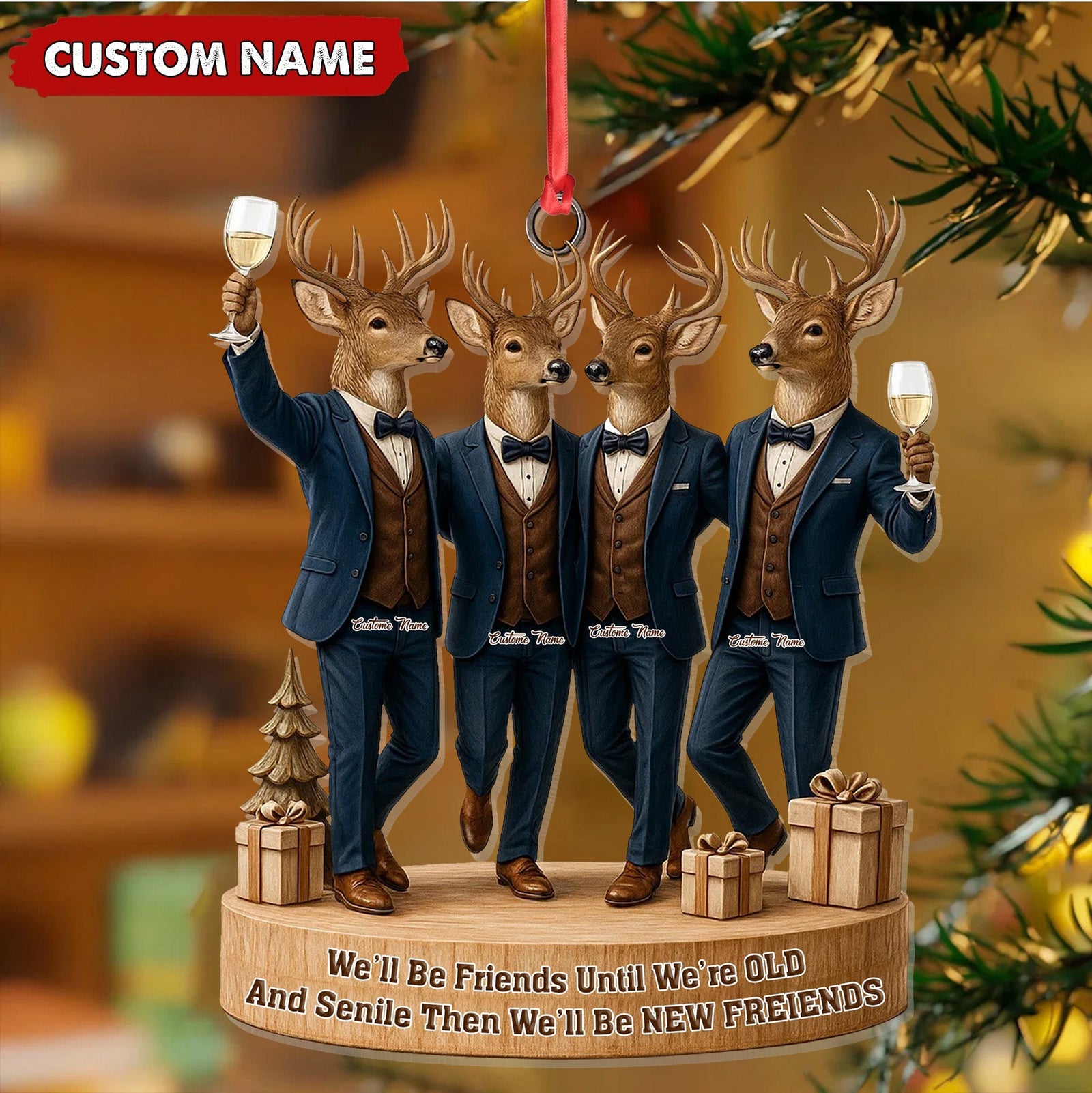 Blisscorners Personalized Friends Christmas Ornament, Funny Deer Best Friend Gift, Custom Name Tuxedo Buddy Keepsake MT2411