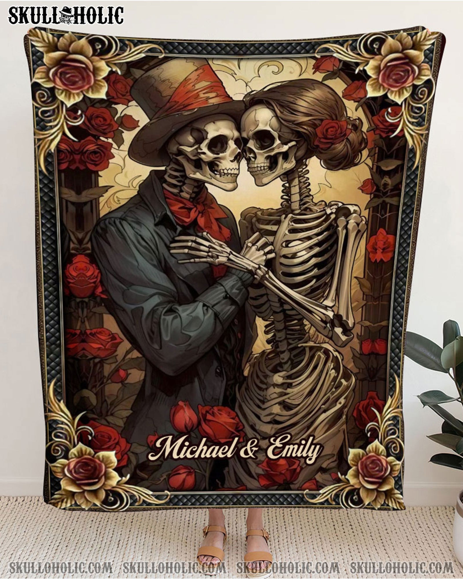 BLISSCORNERS PERSONALIZED SKULL COUPLE FLEECE BLANKET