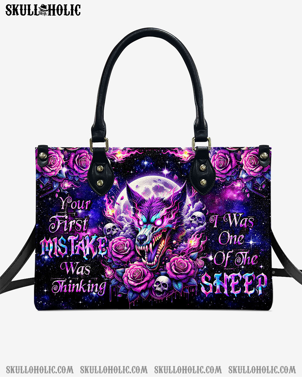 BLISSCORNERS YOUR FIRST MISTAKE SKULL WOLF LEATHER HANDBAG