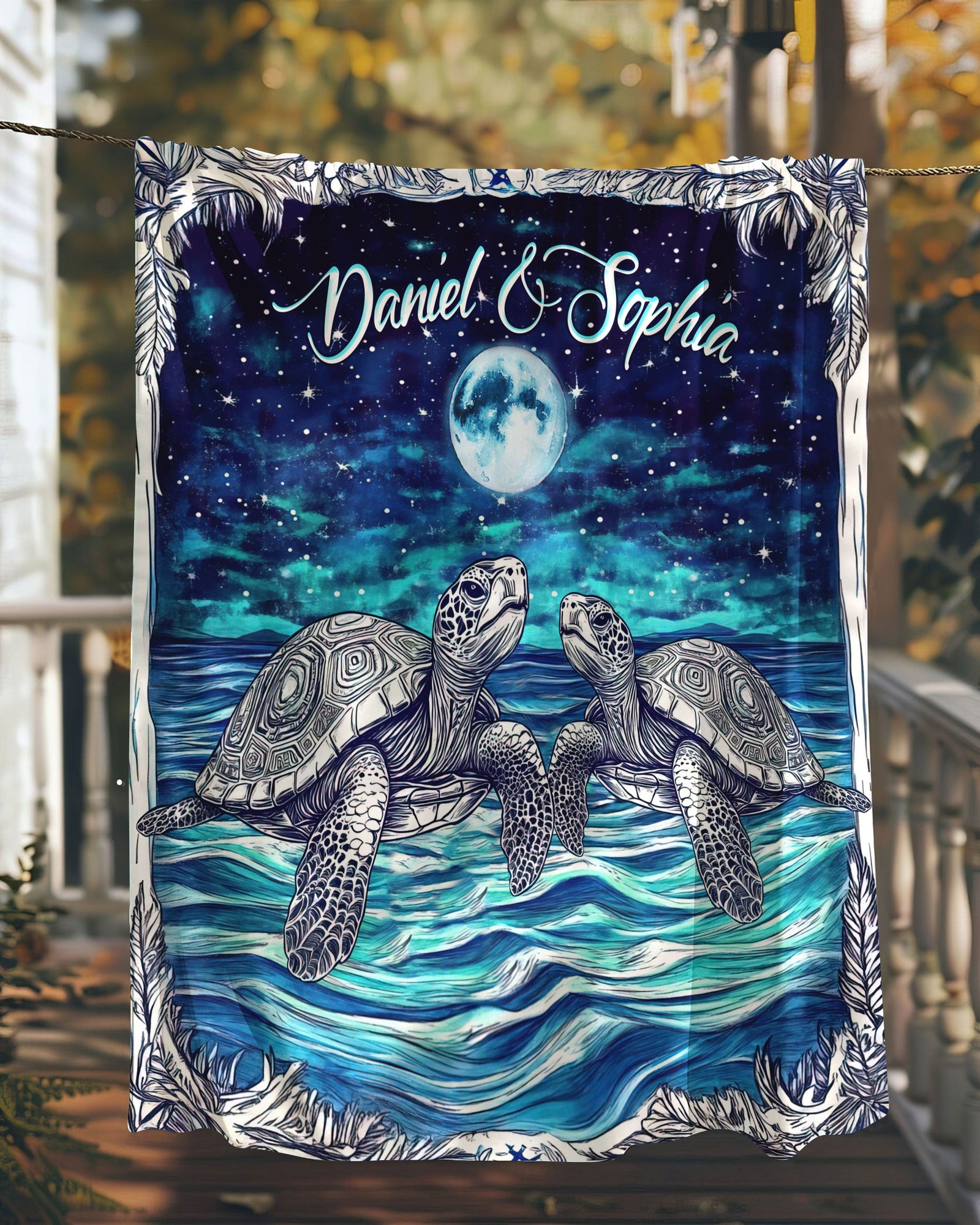 BLISSCORNERS PERSONALIZED COUPLE TURTLE FLEECE BLANKET