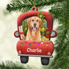 Celebrate Christmas On The Red Truck - Upload Pet Photo - Personalized Custom Car Shaped Wood Christmas Ornament