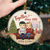 Christmas Together Since - Personalized Custom Round Shaped Ceramic Christmas Ornament - Gift For Couple, Husband Wife, Anniversary, Engagement, Wedding, Marriage Gift, Christmas Gift