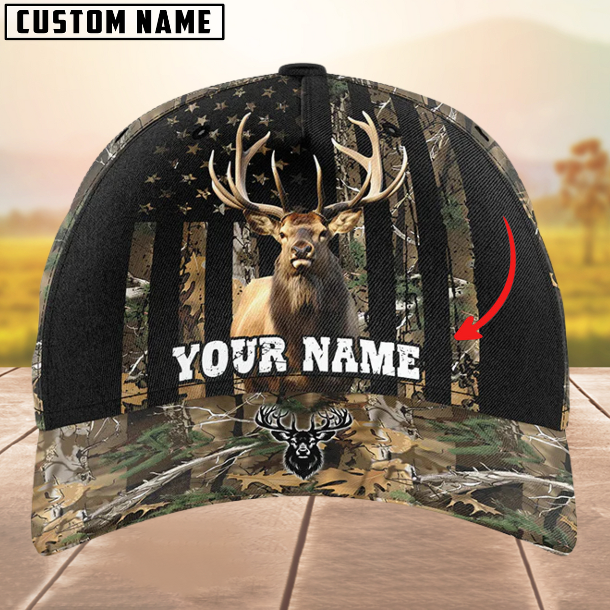 Blisscorners Deer Hunting Camouflage Pattern Personalized Name 3D Cap