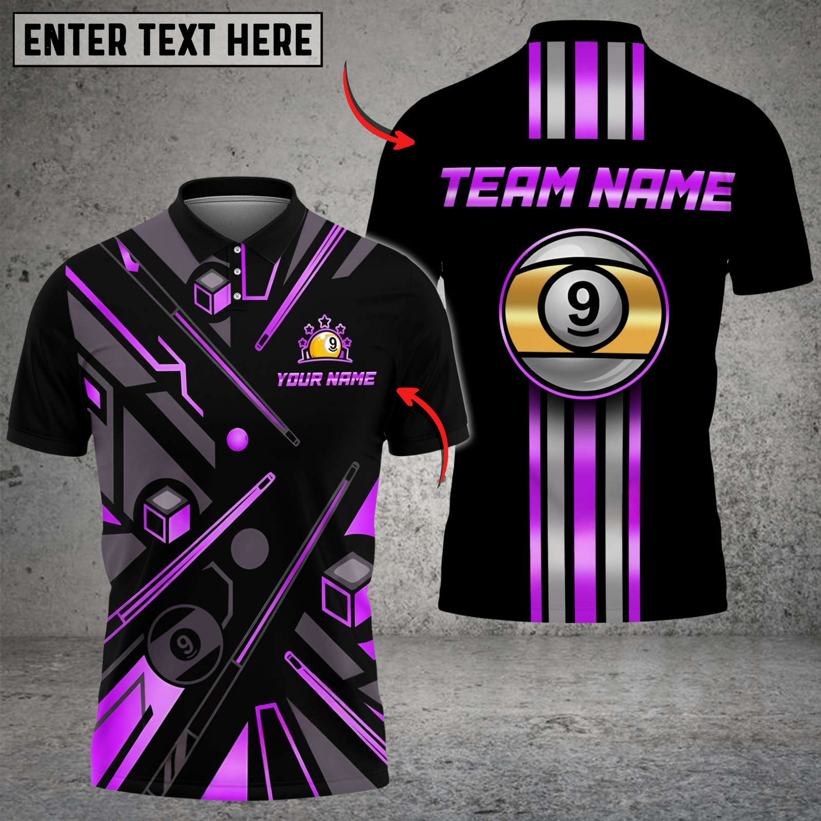 Blisscorners Billiards Gold 9 Ball Elite Customized Name, Team Name 3D Shirt (6 Colors)