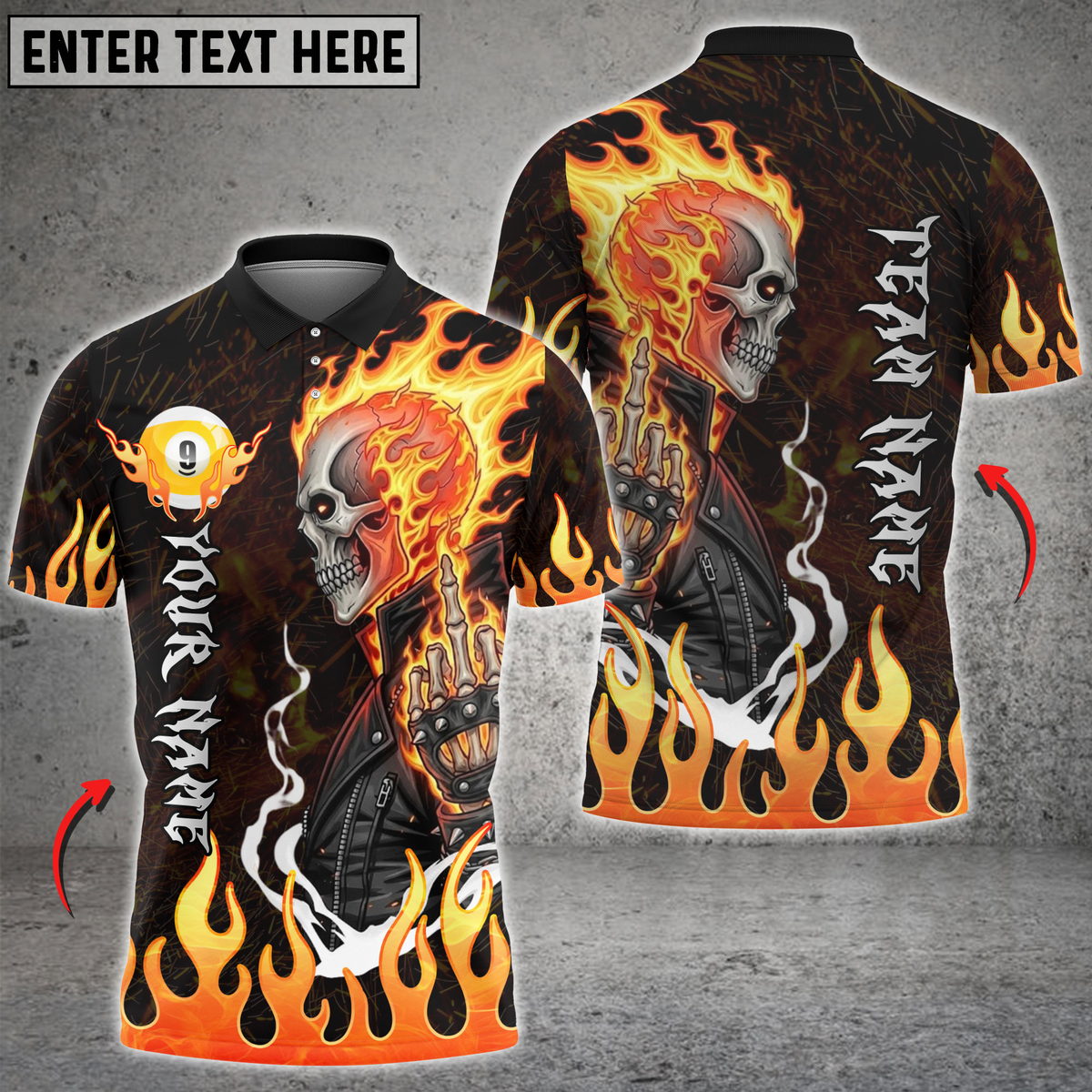 Blisscorners Billiards 9 Ball Flaming Skull Middle Finger Personalized Name 3D Unisex Shirt