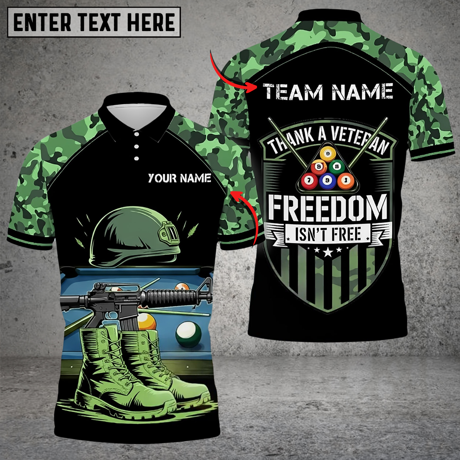 Blisscorners Billiard Thank a Veteran – Freedom Isn’t Free Camo Multicolor Customized Name, Team Name 3D Shirt