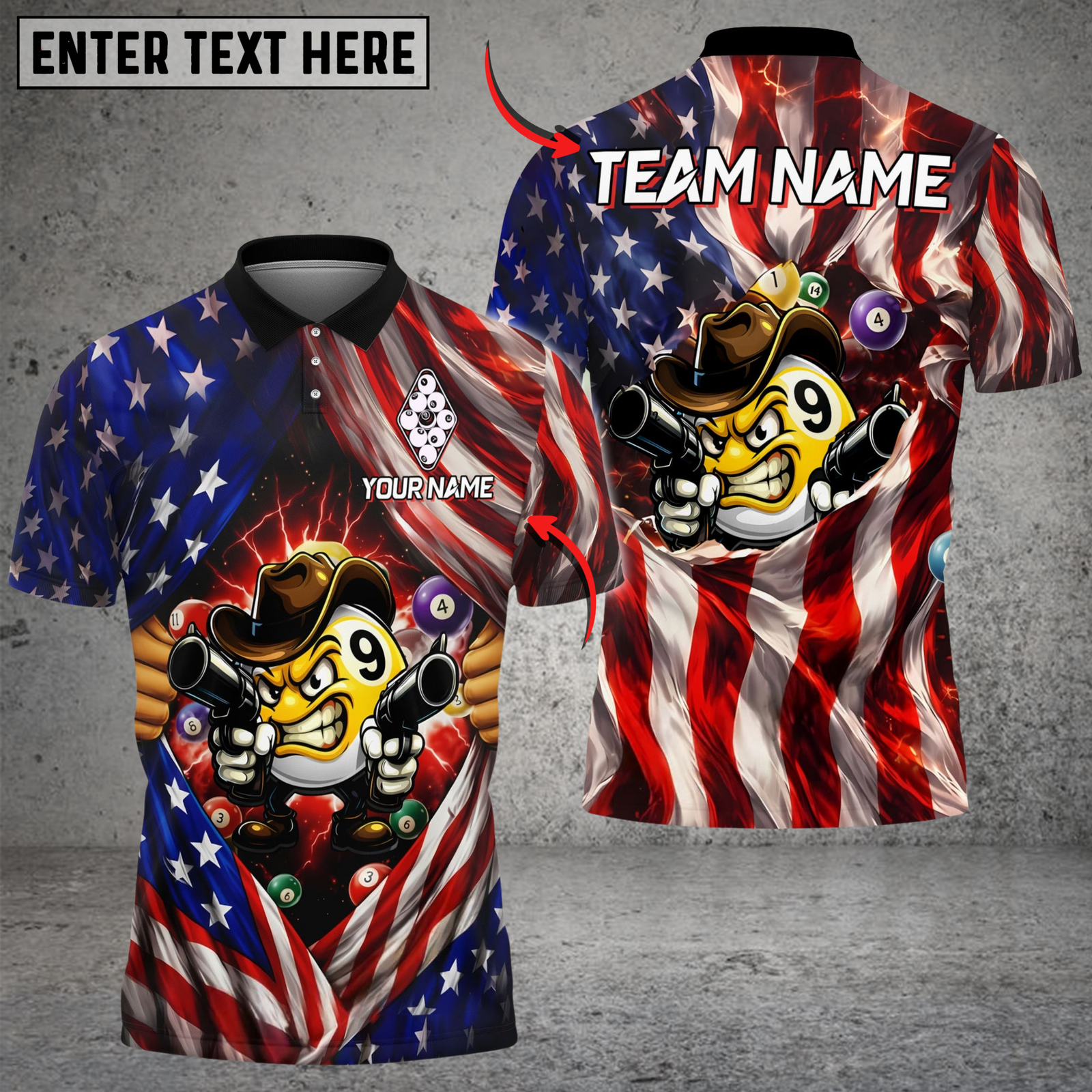 Blisscorners Billiards 9 Ball Grumpy Cowboy American Flag Personalized Shirt