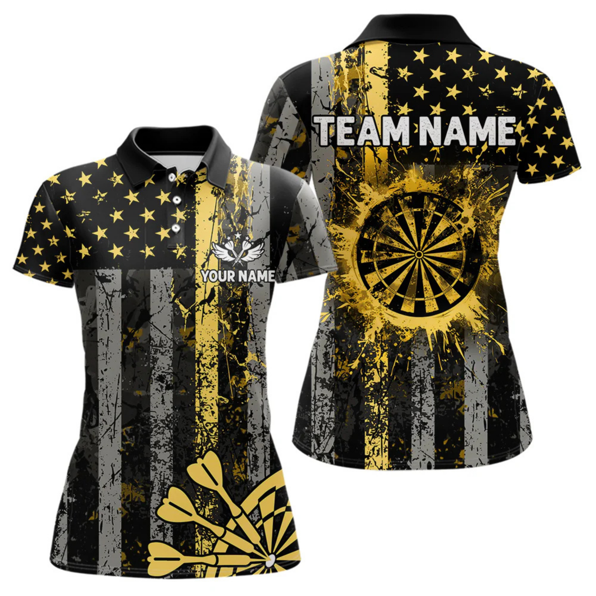 Blisscorners Custom Gold Grunge US Flag Patriotic Darts Shirt For Men, Retro Darts Board Darts Team Jerseys  LM0705