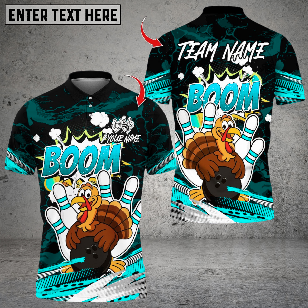 Blisscorners Bowling Turkey Cartoon Bowling Boom Multicolor Customized Name Team Name 3D Shirts