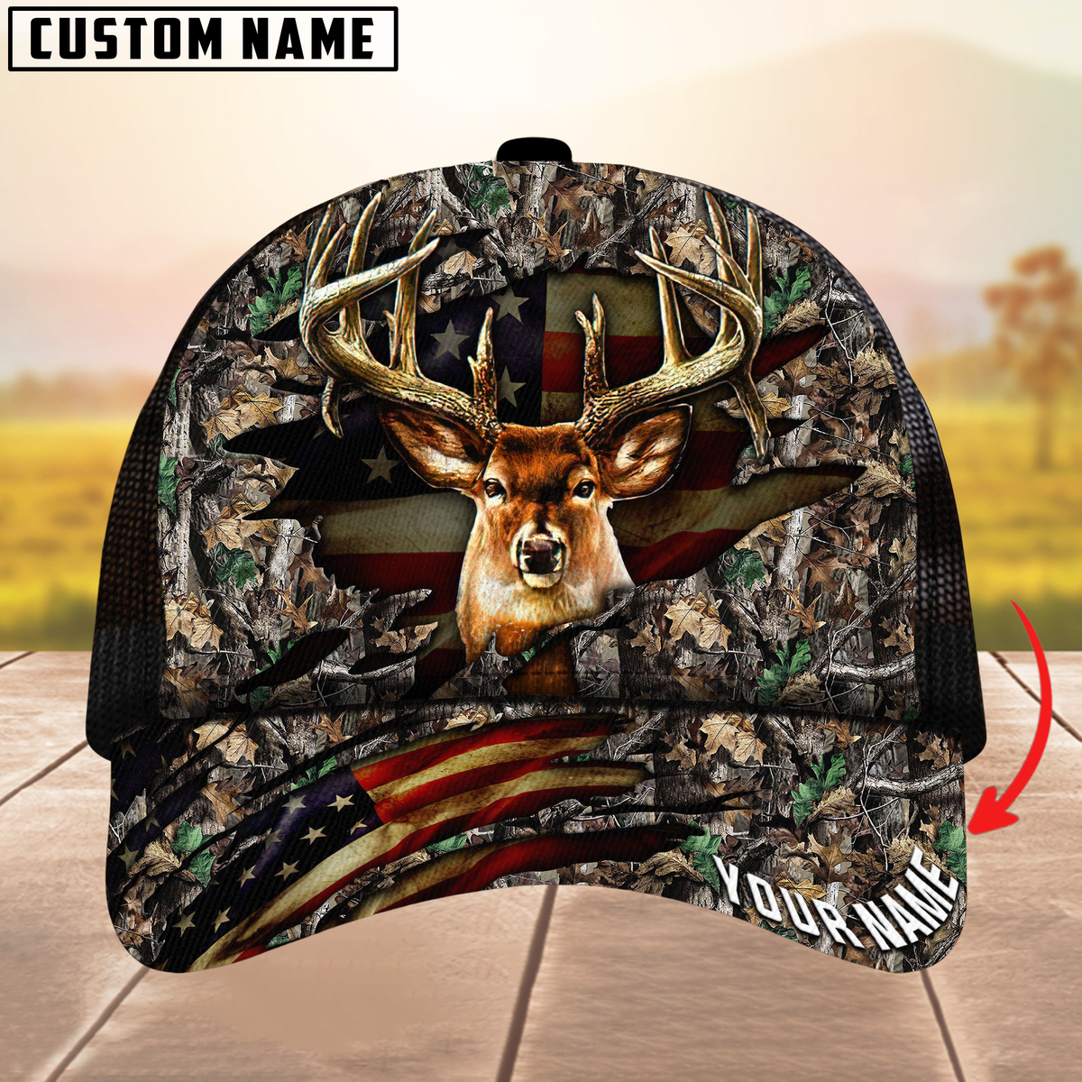 Blisscorners Premium Florapunk S21 Deer Hunting Trucker Camouflage Pattern Multicolor Personalized Name 3D Cap