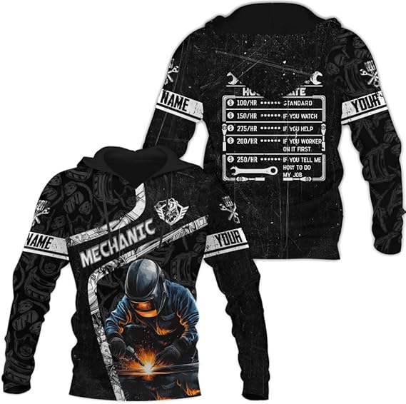 Blisscorners Custom Mechanic Shirts for Men, Mechanic Shirt Gifts for Mechanical Man on Labor Day, Mechanic Labor Rates T-Shirt Hoodie