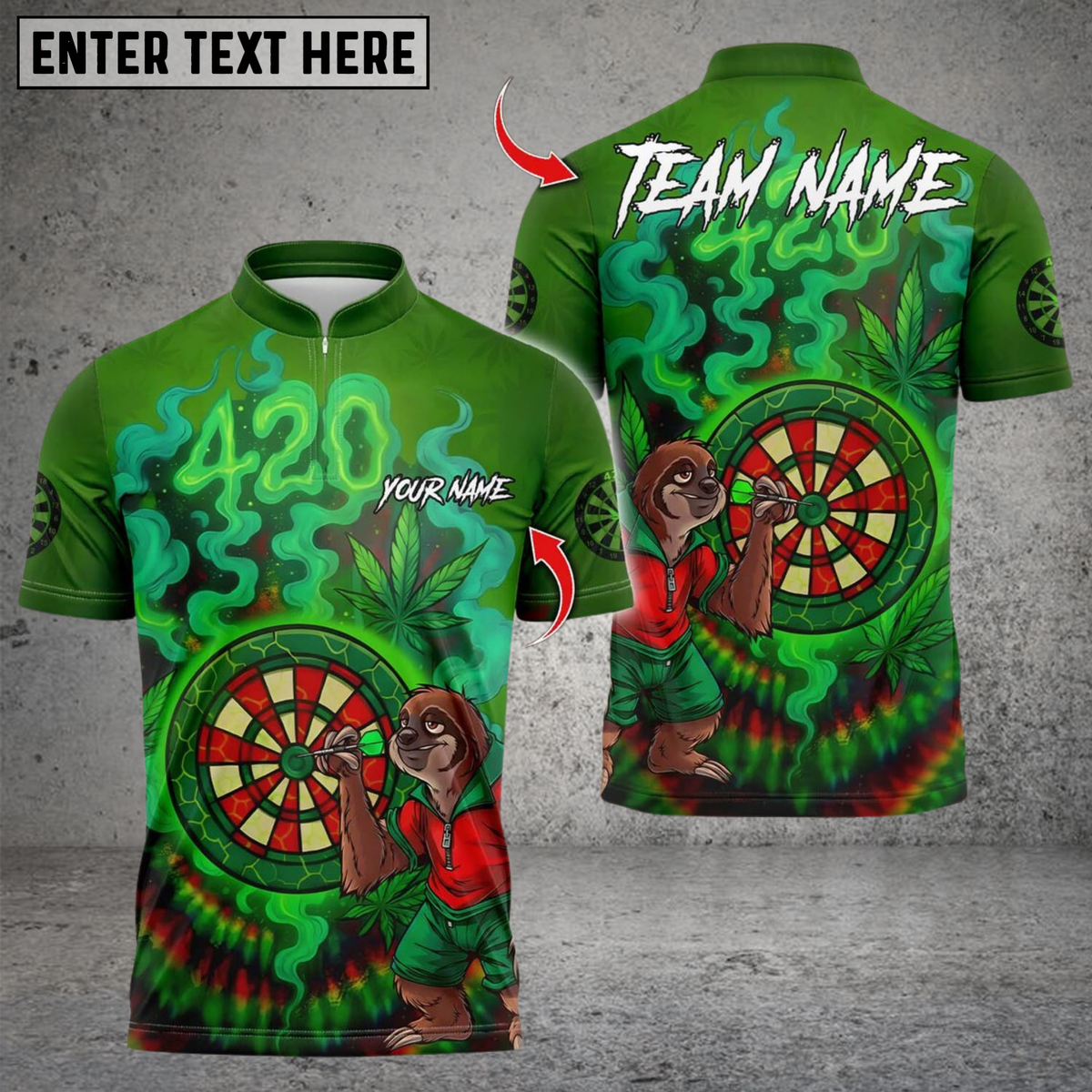 Blisscorners Darts 420 CNB Slow Sloth Champion Dartboard Custom Name &amp; Team Name 3D Shirts