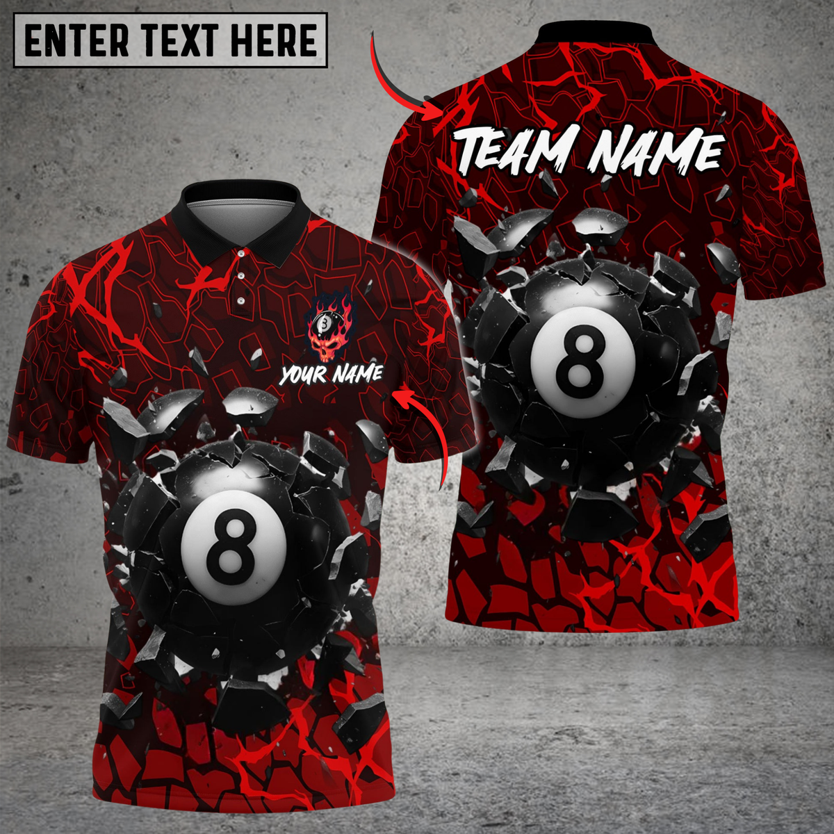Blisscorners Billiards 8-Ball Crack Wall Personalized Name, Team Name Unisex Shirt