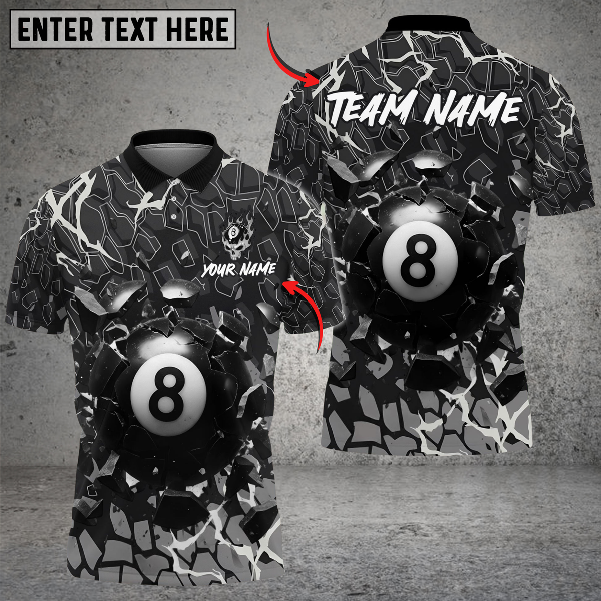 Blisscorners Billiards 8-Ball Crack Wall Personalized Name, Team Name Unisex Shirt