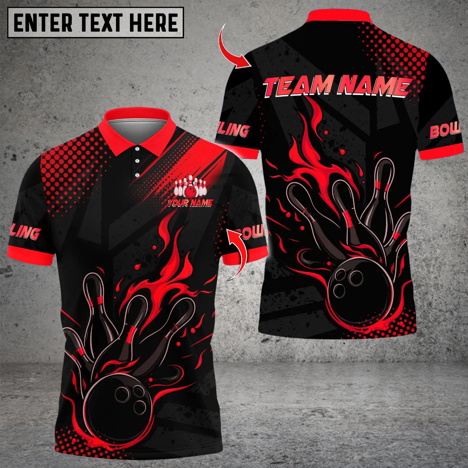 Blisscorners Flame Fire Bowling Multicolor Customized Name, Team Name 3D Shirts