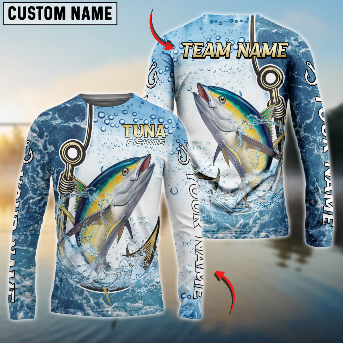 Blisscorners Tuna Fishing Golden Hook Graphic Sport Custom Name &amp; Team Name 3D Shirts