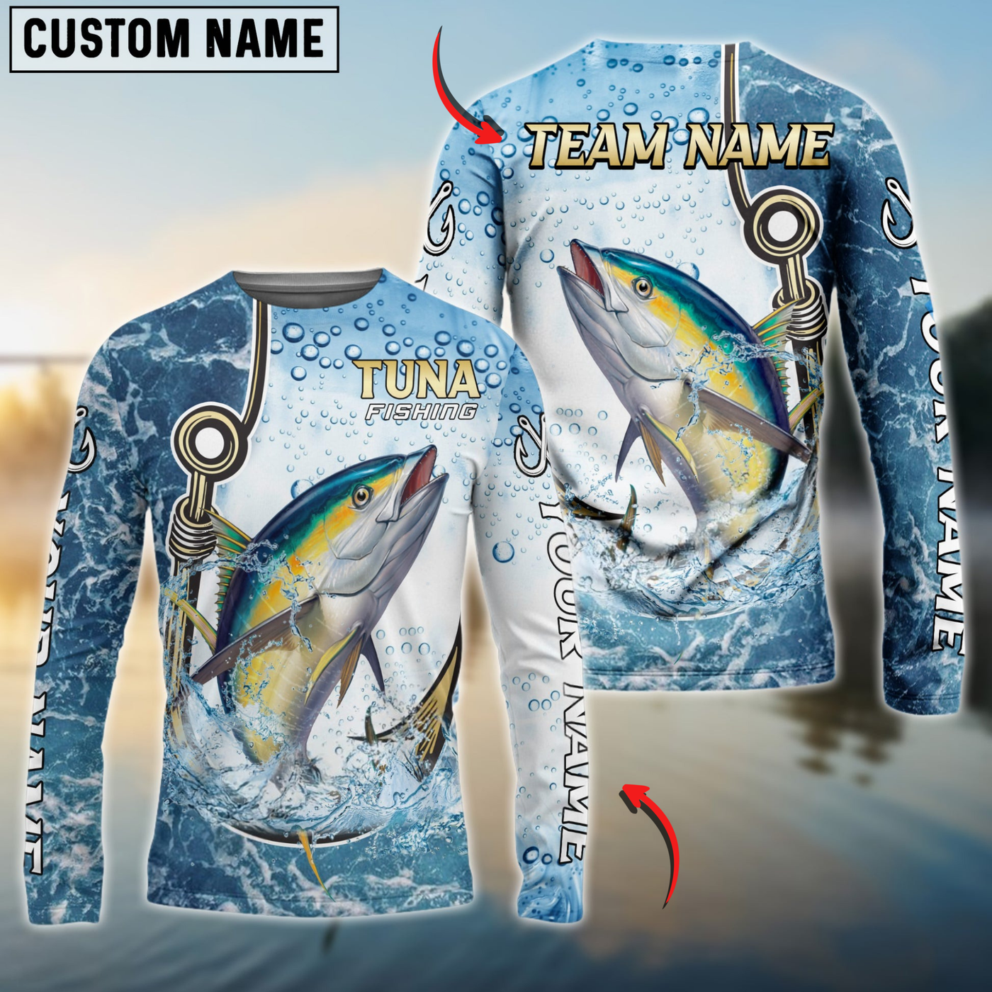 Blisscorners Tuna Fishing Golden Hook Graphic Sport Custom Name & Team Name 3D Shirts