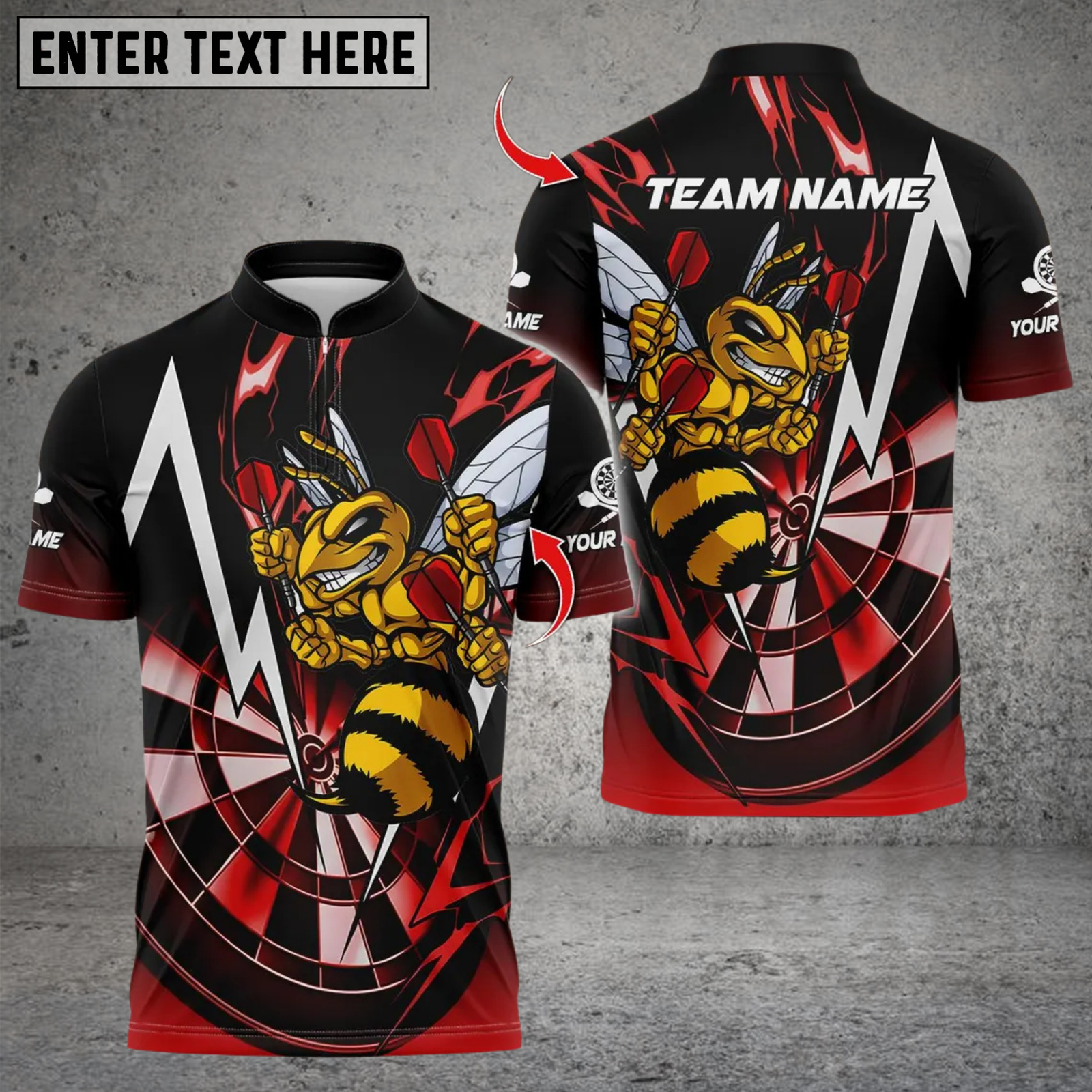 Blisscorners Darts Yellow Hornet Power With Thunder Dartboard Design Multicolor Customized Name, Team Name 3D Shirts