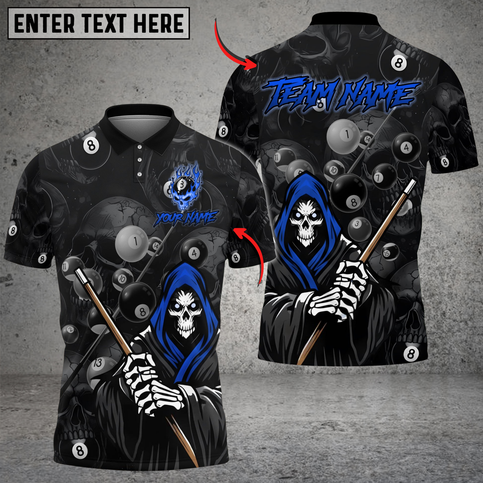 Blisscorners Billiards 8-Ball Dead Reaper Cue Personalized Name Shirt (4 Colors)