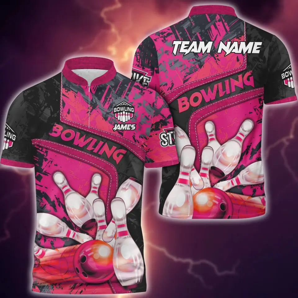 Blisscorners Bowling and Pins Abstract Grunge Texture, Multicolor Option Customized Name 3D Shirt