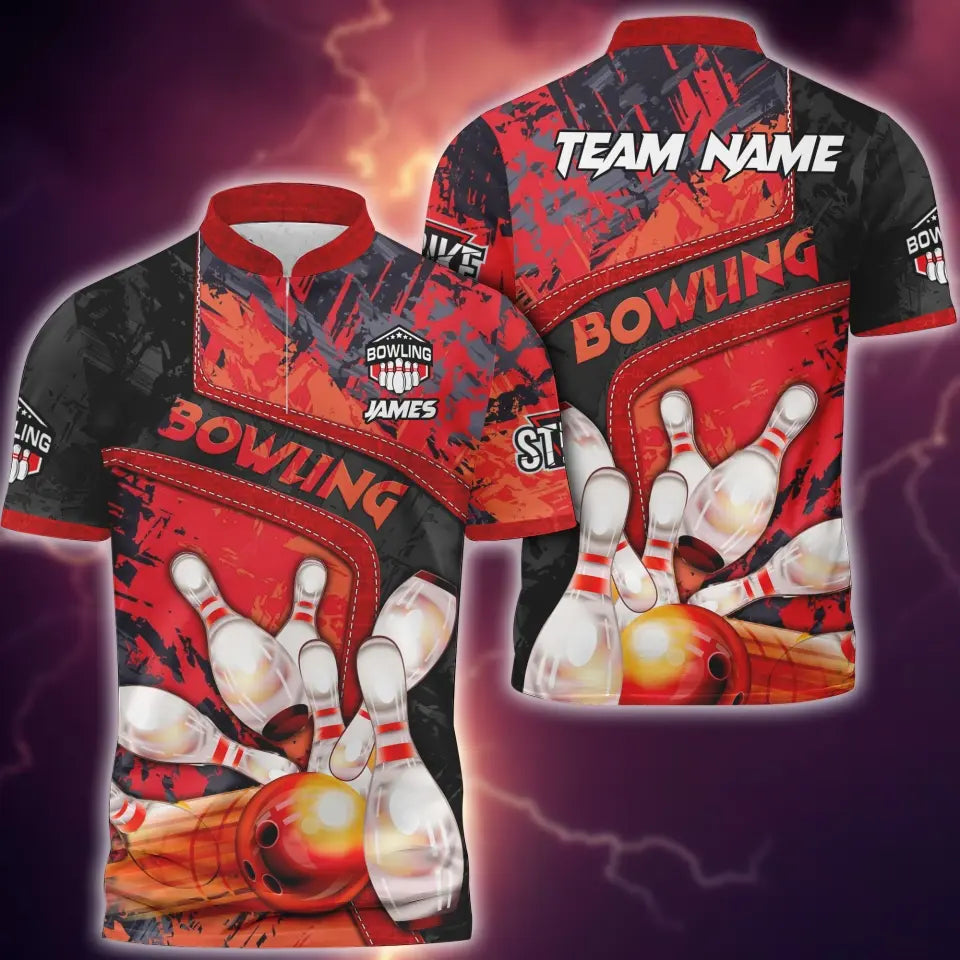 Blisscorners Bowling and Pins Abstract Grunge Texture, Multicolor Option Customized Name 3D Shirt
