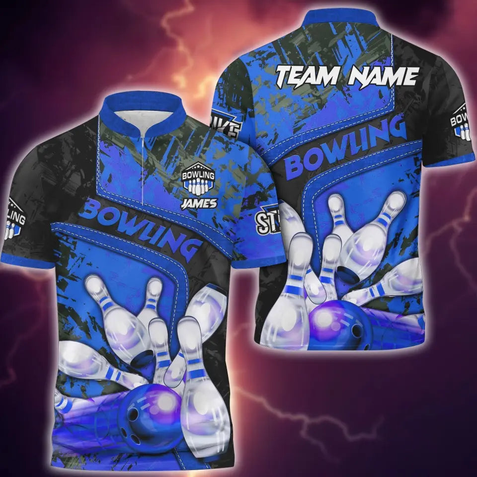 Blisscorners Bowling and Pins Abstract Grunge Texture, Multicolor Option Customized Name 3D Shirt
