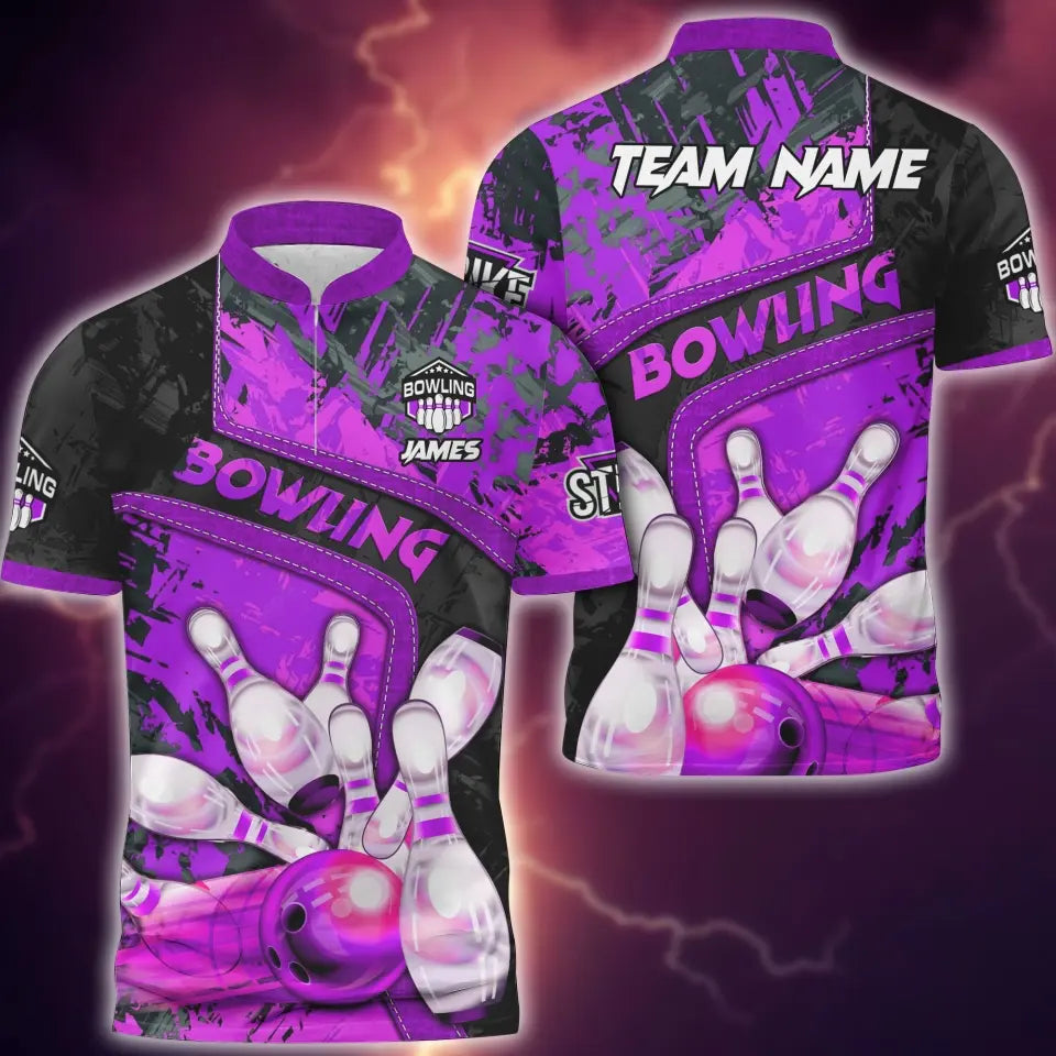 Blisscorners Bowling and Pins Abstract Grunge Texture, Multicolor Option Customized Name 3D Shirt