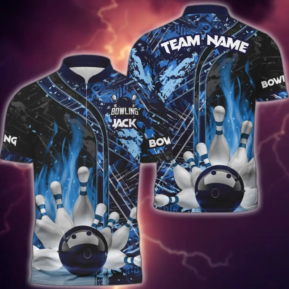 Blisscorners Bowling and Pins Abstract Grunge Texture 2 Multicolor Option Customized Name 3D Shirt