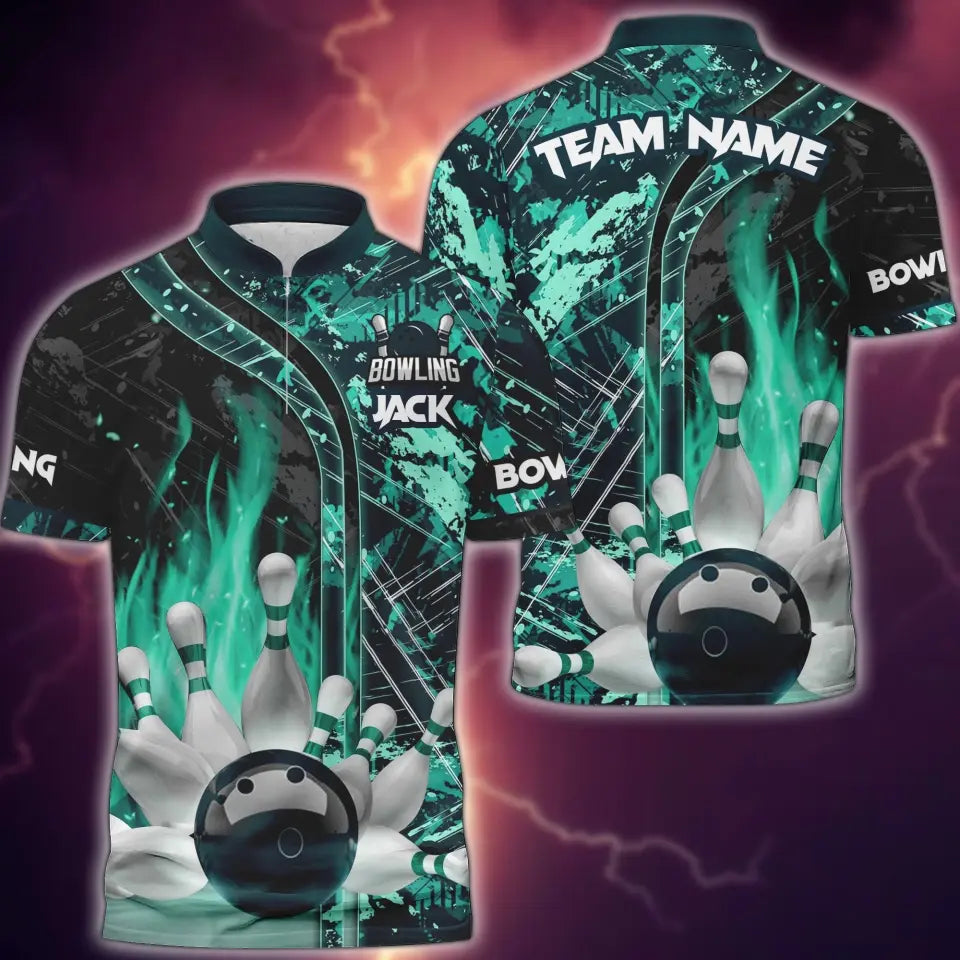Blisscorners Bowling and Pins Abstract Grunge Texture 2 Multicolor Option Customized Name 3D Shirt