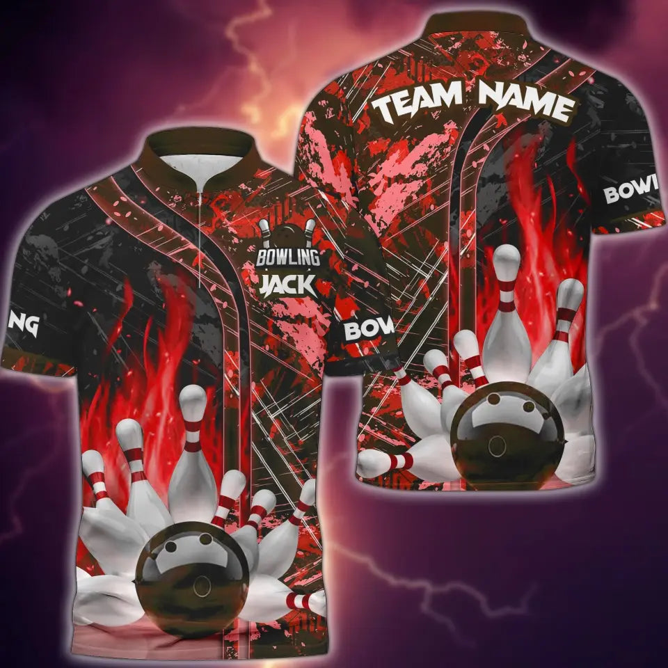 Blisscorners Bowling and Pins Abstract Grunge Texture 2 Multicolor Option Customized Name 3D Shirt