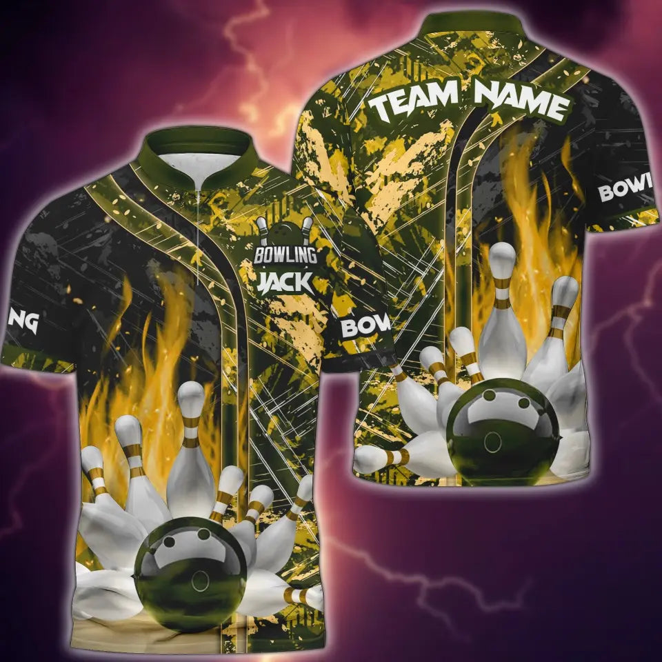 Blisscorners Bowling and Pins Abstract Grunge Texture 2 Multicolor Option Customized Name 3D Shirt